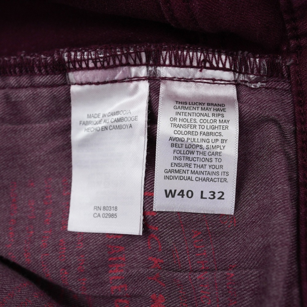 Lucky Brand 121 Heritage Slim Burgundy Stretch Jeans Mens 40x32 Fit 41X32.5 - Picture 10 of 12